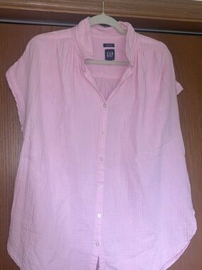 GAP Pink Short-Sleeve Button-Down Gauze Shirt